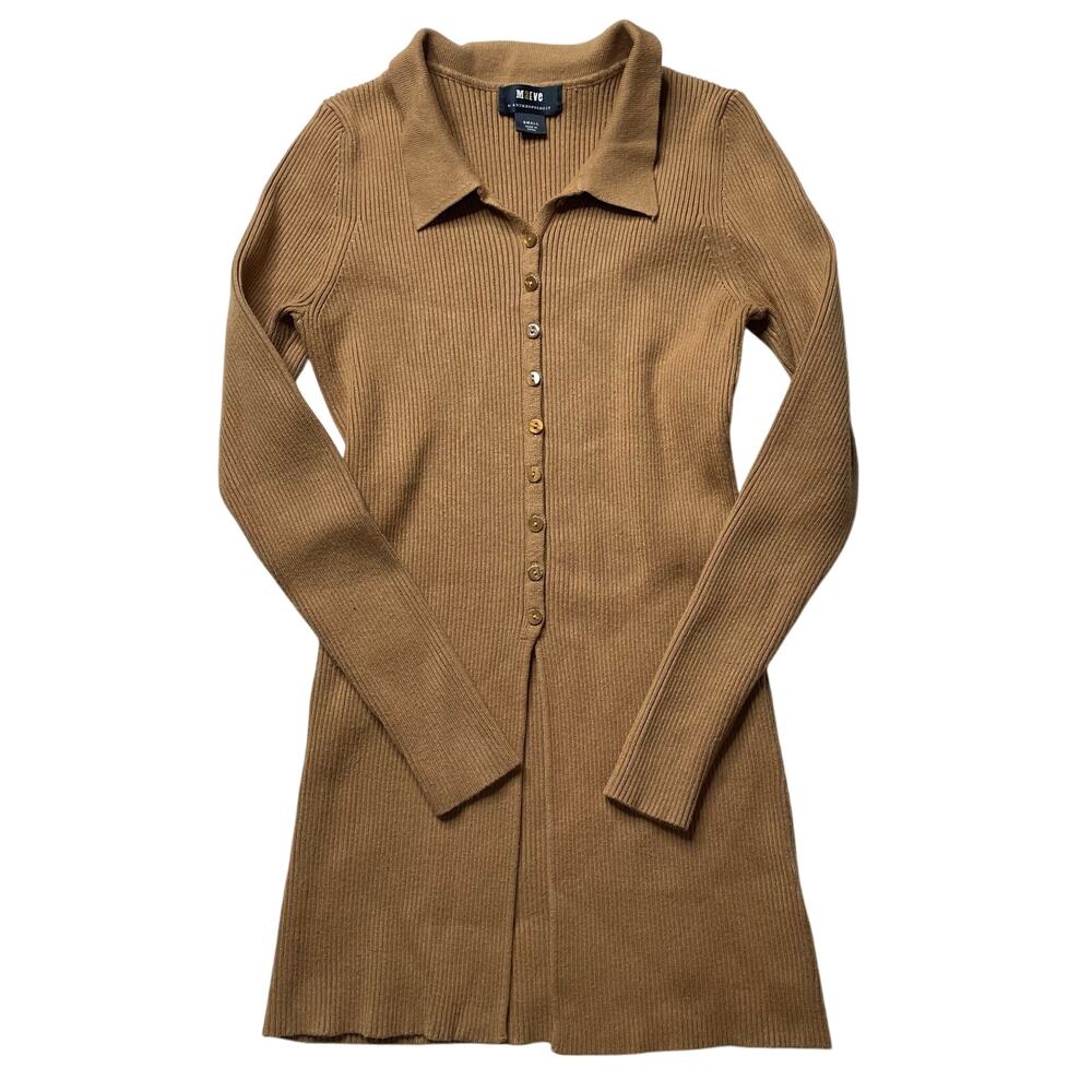 Anthropologie Maeve Ribbed Button Up Collared Cardigan Sweater Brown Sz Small